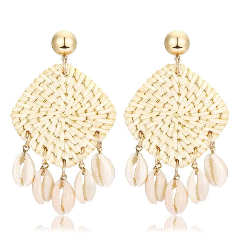 Muslinge Øreringe Cowries Og Rattan