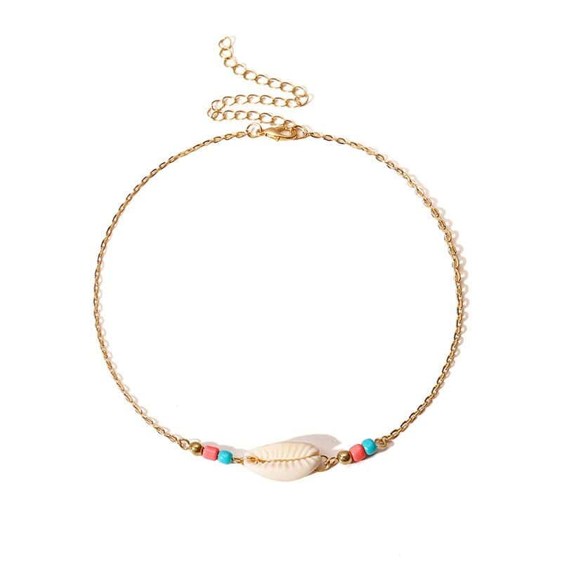 Muslinge Halskæde Cowrie Choker Med Farvede Perler
