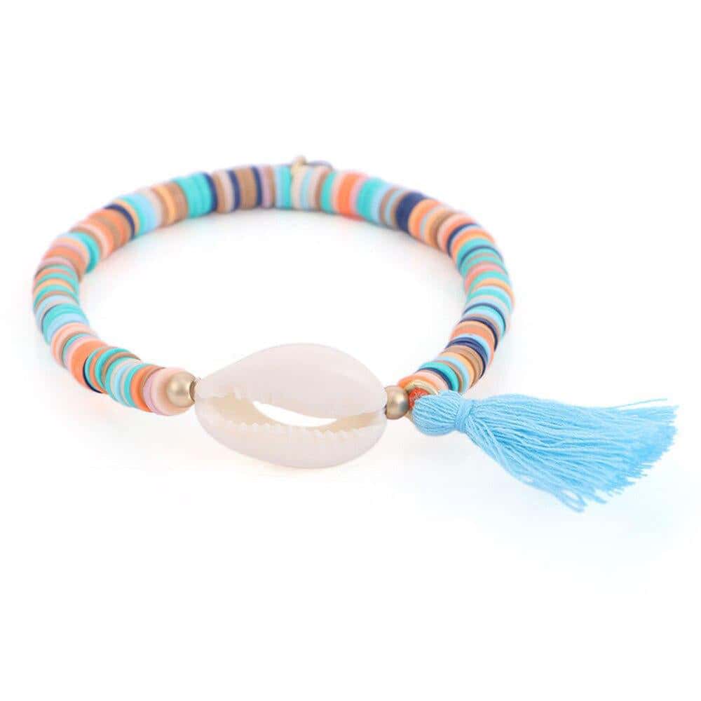 Muslinge Armbånd Lys Blå Surfer Cowrie