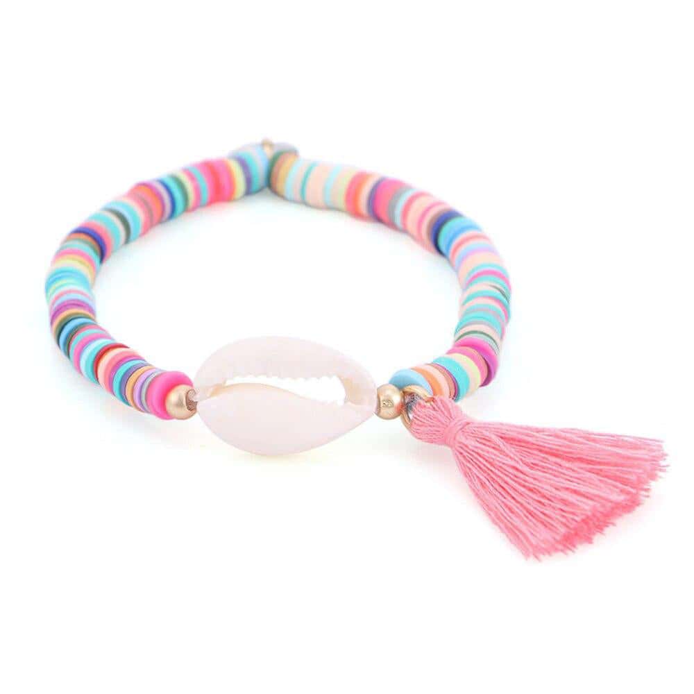 Muslinge Armbånd Pink Surfer Cowrie