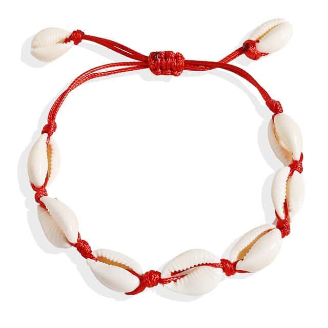 Muslinge Armbånd Rød Snor Kaurier