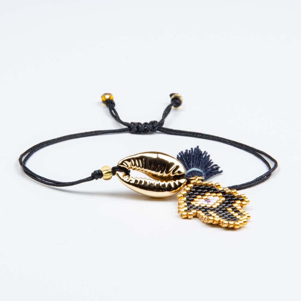 Muslinge Armbånd Midnight Blue Hånd Af Fatima Kauri Guld