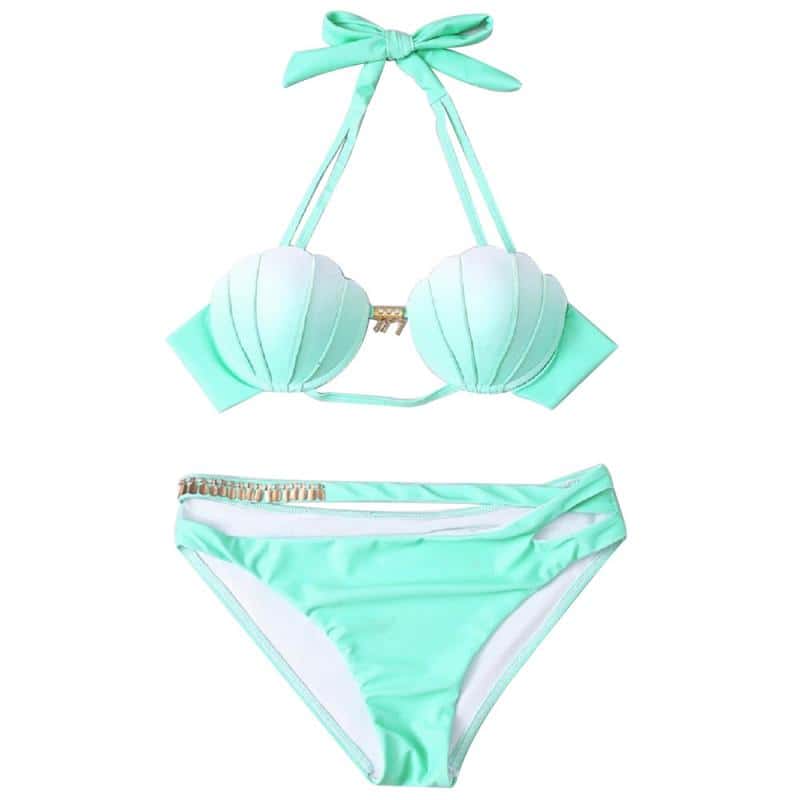 Badetøj Bikini Med Muslinger Pastel Grøn Havfrue