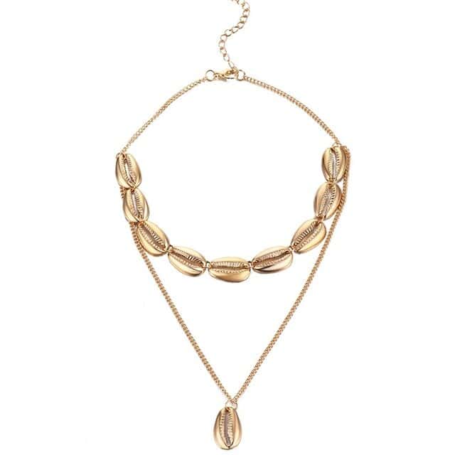 Muslinge Halskæde Gylden Cowrie Vedhæng Choker