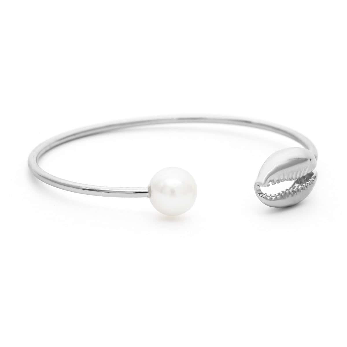 Muslinge Armbånd Cowrie Og Hvid Perle (Sølv)