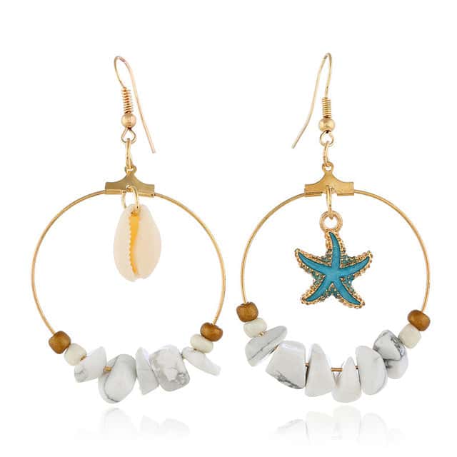 Muslinge Øreringe Cowrie, Blue Starfish Hoop Øreringe