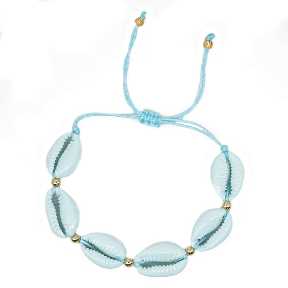 Muslinge Armbånd Pastelblå Cowrie