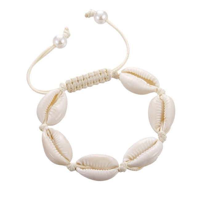 Muslinge Armbånd Hvid Cowrie Og Hvid Snor