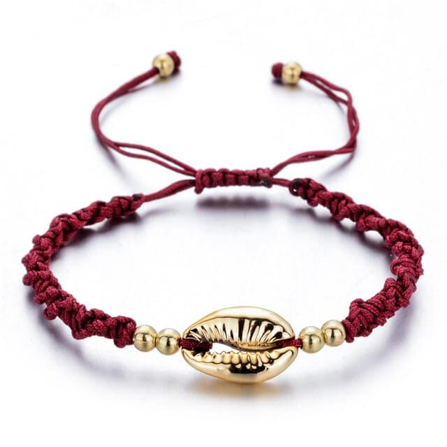 Muslinge Armbånd Rød Og Gylden Cowrie