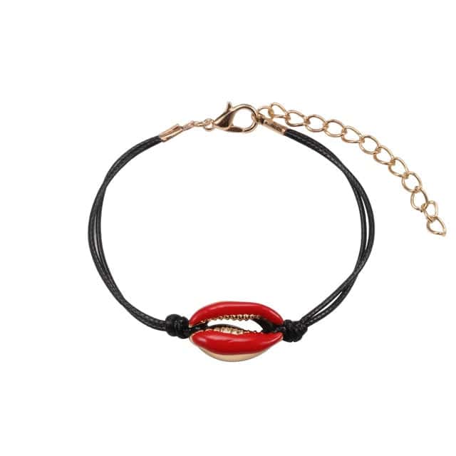 Muslinge Armbånd Rød Kaurier Sort Snor