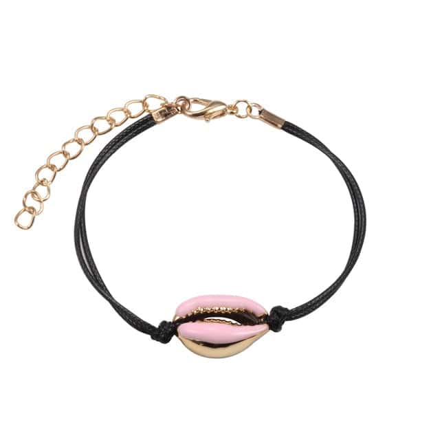 Muslinge Armbånd Lys Pink Kaurier Sort Snor